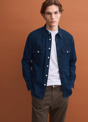 OVS Blue pure cotton shirt with buttons and classic collar, regular fit
