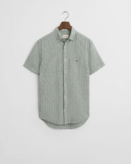 REG COTTON LINEN STRIPE SS SHIRT Green / S