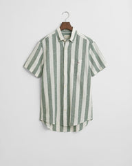 REG COTTON LINEN STRIPE SS SHIRT Green / S