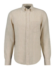 REG LINEN STRIPE SHIRT Brown / S