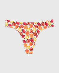 ESSENTIALS THONG COTTON WITH PICOT PRINTED BODY