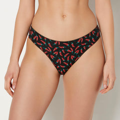 ESSENTIALS THONG COTTON WITH PICOT PRINTED BODY