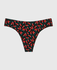 ESSENTIALS THONG COTTON WITH PICOT PRINTED BODY