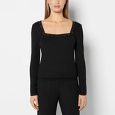 La Senza Casual Sleep Ribbed Long Sleeve Top with Lace Trim