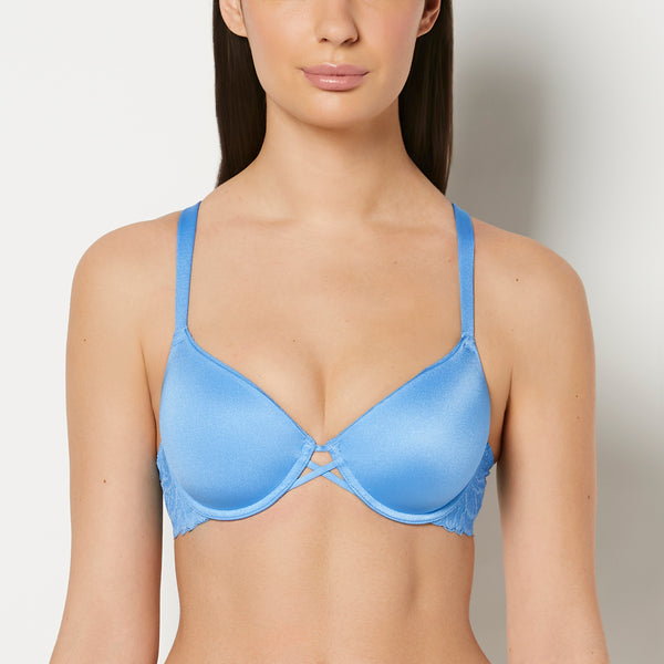La Senza Lightly Lined Full Coverage Bra With Lush Lace Wing In Azure Blue