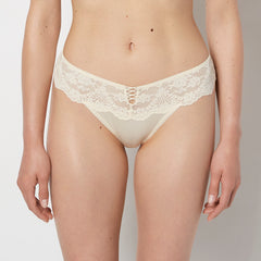 La Senza Diva Thong Panty with Timeless Lace Up Detail in Pearled Ivory