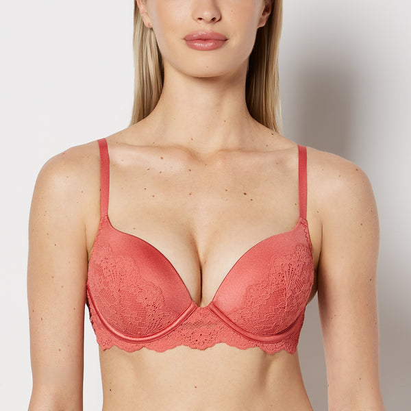 La Senza Up 2 Cup Plunge Bra with Timeless Lace Up Detail in Faded Rose