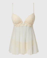 La Senza Push Up Babydoll in Timeless Lace with Mesh in Pearled Ivory
