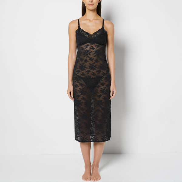 La Senza Designer Collection Midi Length Slip in Timeless Lace in Tuxedo Black