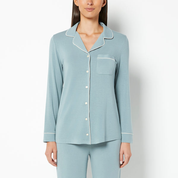 La Senza Casual Sleep Long Sleeve Button Down Top in Lead