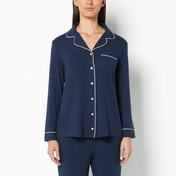 La Senza Casual Sleep Long Sleeve Button Down Top in Navy Blazer