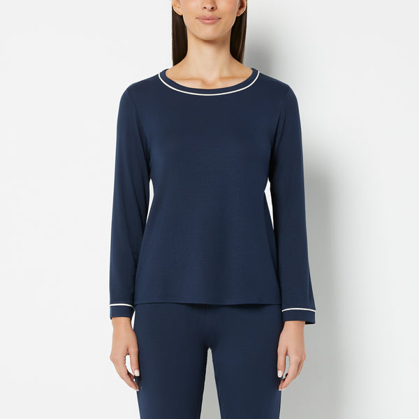 La Senza Casual Sleep Long Sleeve Scoop Neck Top in Navy Blazer
