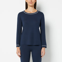 La Senza Casual Sleep Long Sleeve Scoop Neck Top in Navy Blazer