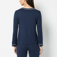 La Senza Casual Sleep Long Sleeve Scoop Neck Top in Navy Blazer