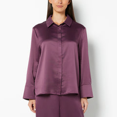 La Senza Casual Sleep Hammered Satin Button Down Top in Blackberry Wine