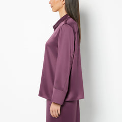 La Senza Casual Sleep Hammered Satin Button Down Top in Blackberry Wine