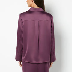 La Senza Casual Sleep Hammered Satin Button Down Top in Blackberry Wine