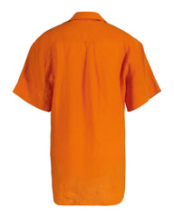 Relaxed Fit Linen Popover Short Sleeve Shirt Pumpkin Orange / 32