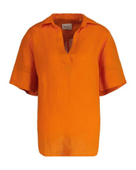 Relaxed Fit Linen Popover Short Sleeve Shirt Pumpkin Orange / 32