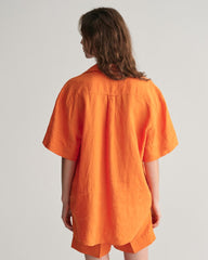 Relaxed Fit Linen Popover Short Sleeve Shirt Pumpkin Orange / 32