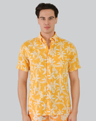 Regular Fit Cotton Linen Palm Shirt