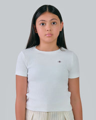 Teen Girls Shield Ribbed T-Shirt White / 146/152
