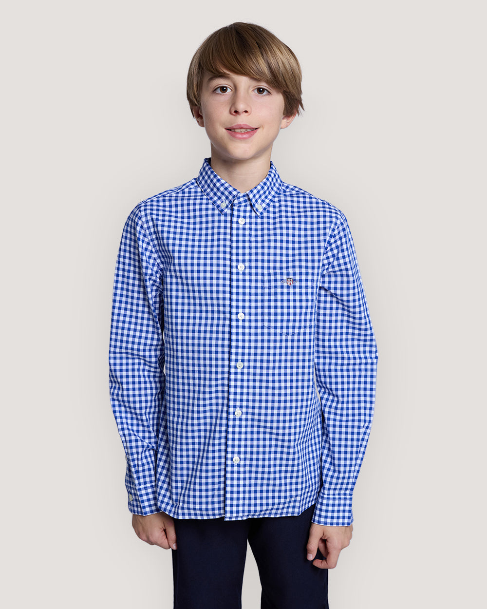 Teens Shield Gingham Poplin Shirt College Blue / 134/140