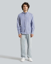 Reg Brushed Twill Stripe Shirt Blue / L
