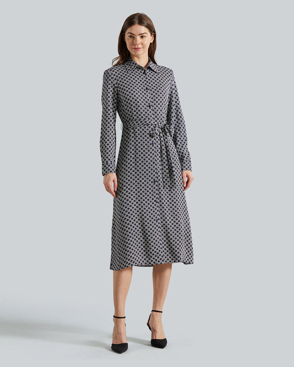 SLIM GEOMETRIC PRINTED SHIRT DRESS