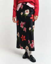MIDI FLORAL PRINT A-LINE SKIRT Black / 32
