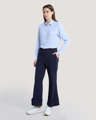 Creased Turn-Up Pants Blue / 36