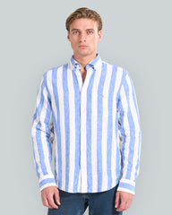 Regular Fit Bold Striped Cotton Linen Shirt Blue / L