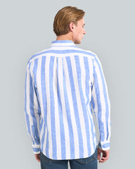 Regular Fit Bold Striped Cotton Linen Shirt Blue / L