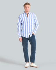 Regular Fit Bold Striped Cotton Linen Shirt Blue / L