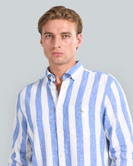 Regular Fit Bold Striped Cotton Linen Shirt Blue / L