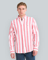 Regular Fit Bold Striped Cotton Linen Shirt Red / L
