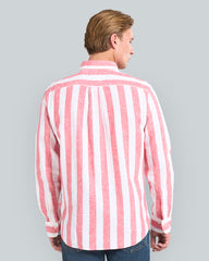 Regular Fit Bold Striped Cotton Linen Shirt Red / L