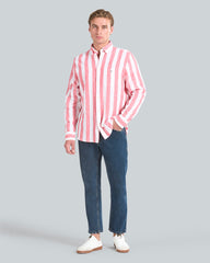 Regular Fit Bold Striped Cotton Linen Shirt Red / L