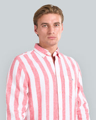 Regular Fit Bold Striped Cotton Linen Shirt Red / L