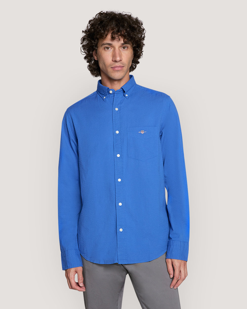 REG SOLID SEERSUCKER SHIRT Blue / M