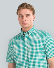 REG CLASSIC POPLIN CHECK SS SHIRT Green / L