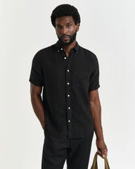 REG GMNT DYED LINEN SHIRT Black / S