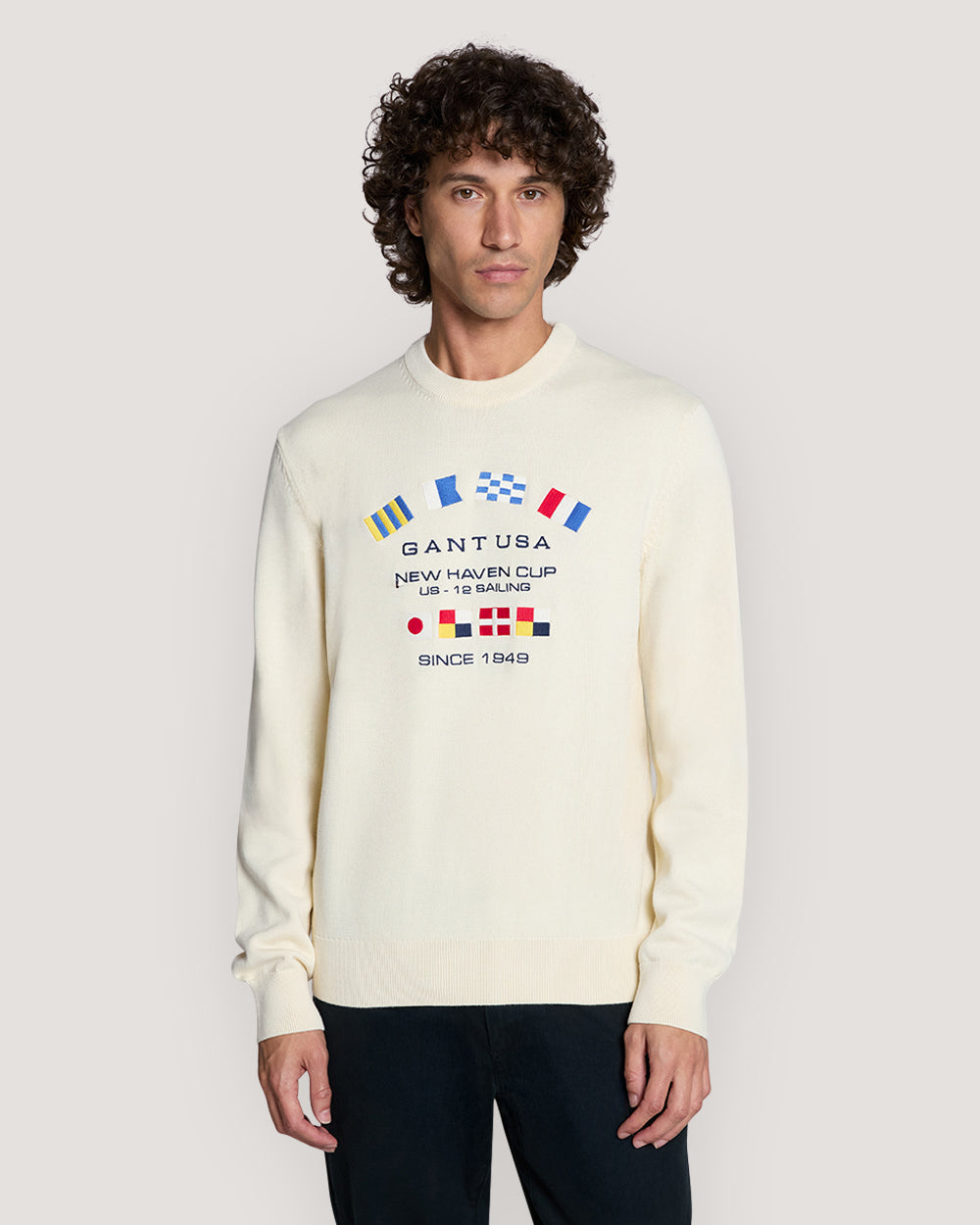 Nautical Flags Crew Neck Sweater Cream / M