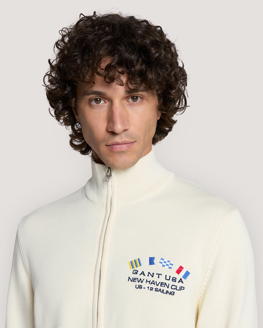 Nautical Flags Zip Cardigan Cream / M