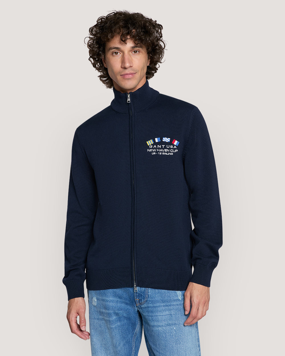 Nautical Flags Zip Cardigan Blue / M