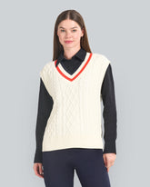 Contrast Cable Knit V-Neck Vest Cream / S