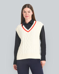 Contrast Cable Knit V-Neck Vest Cream / S