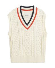 Contrast Cable Knit V-Neck Vest Cream / S