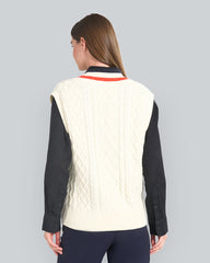 Contrast Cable Knit V-Neck Vest Cream / S