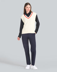 Contrast Cable Knit V-Neck Vest Cream / S